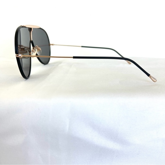 TOM FORD TF671 Mack Black Leather Rose Gold Metal Frame Aviator Large Sunglasses - Picture 7 of 16